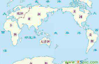 七大洲四大洋地图 南北半球七大洲四大洋的分布图（图片）带上名字