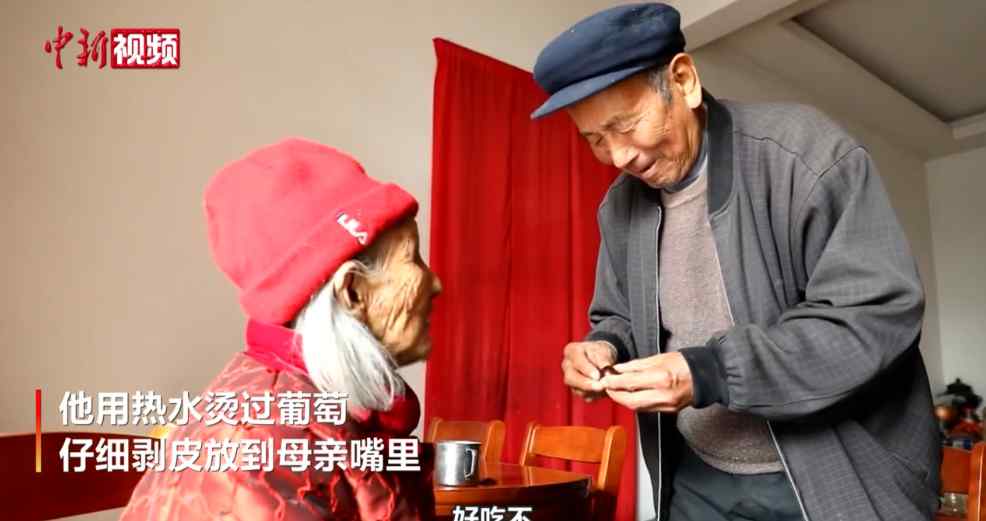 “我老了娘还在” 85岁儿子给111岁妈喂水果 网友感叹：太羡慕！