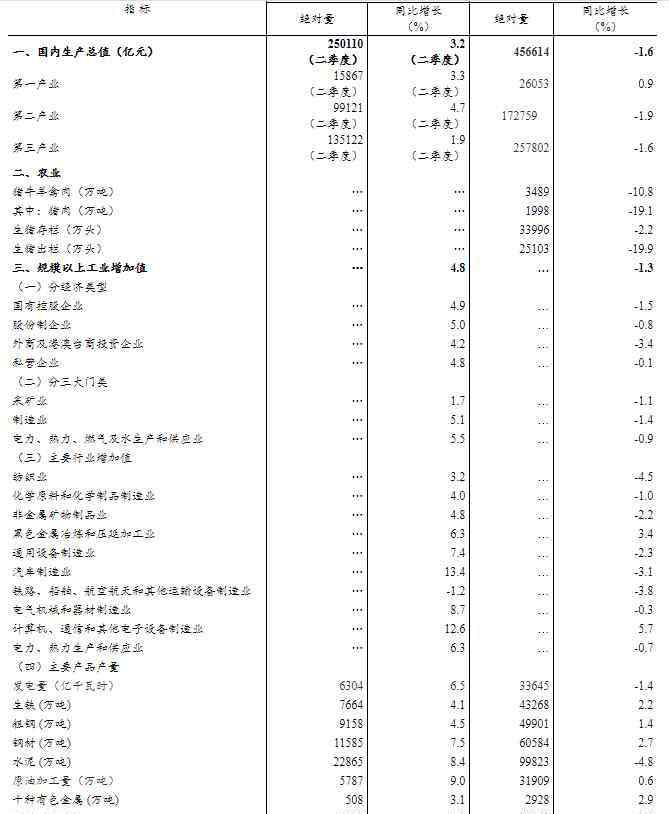 上半年 国家统计局：上半年国内生产总值456614亿元，同比下降1.6%