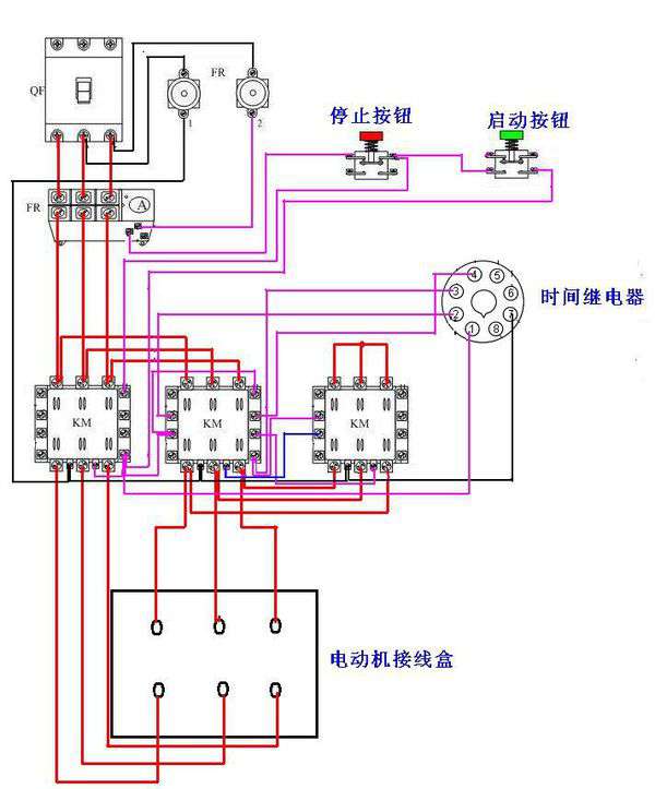 星三角启动接线图 55千瓦电机星三角启动接线图,