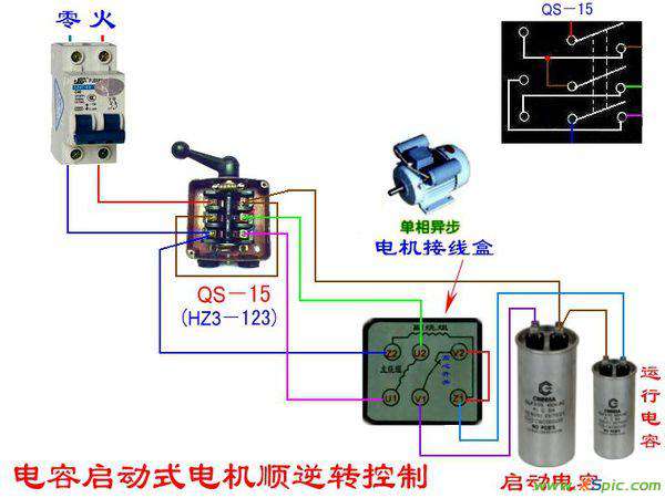 电机正反转实物接线图 求单相双值电容 倒顺开关实现电机正反转实物接线图,