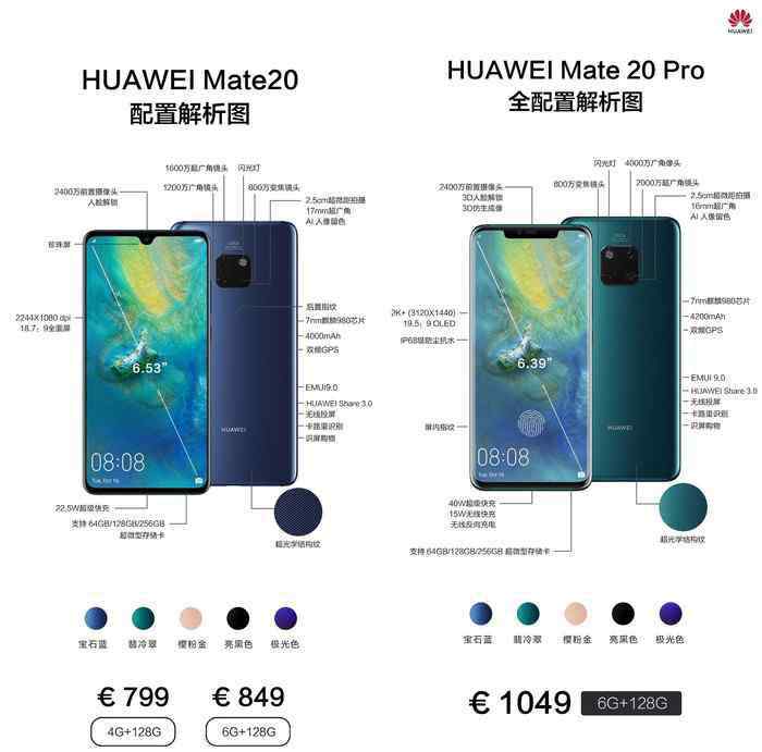 华为mate20和mate20pro 华为mate20和mate20pro区别 华为Mate20和Mate20pro对比