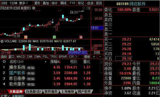 网达软件股票 云计算板块涨幅居前 网达软件连续2日涨停