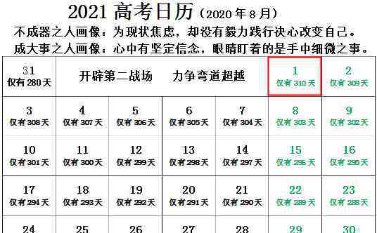 2021日历 2021高考时间倒计时日历