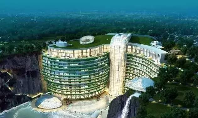 【奇观】上海居然建了一座全球海拔最低的深坑酒店，能蹦极还能看瀑布！