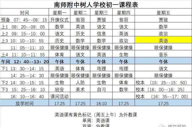 初中课程表 揭秘！南京12所热门初中课表曝光 区别竟然是……