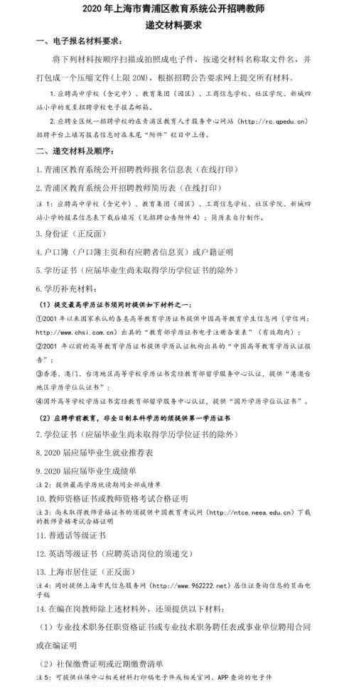 青浦区教育局 2020年青浦区教育系统公开招聘教师！期待你的加入！分享给身边需要的人