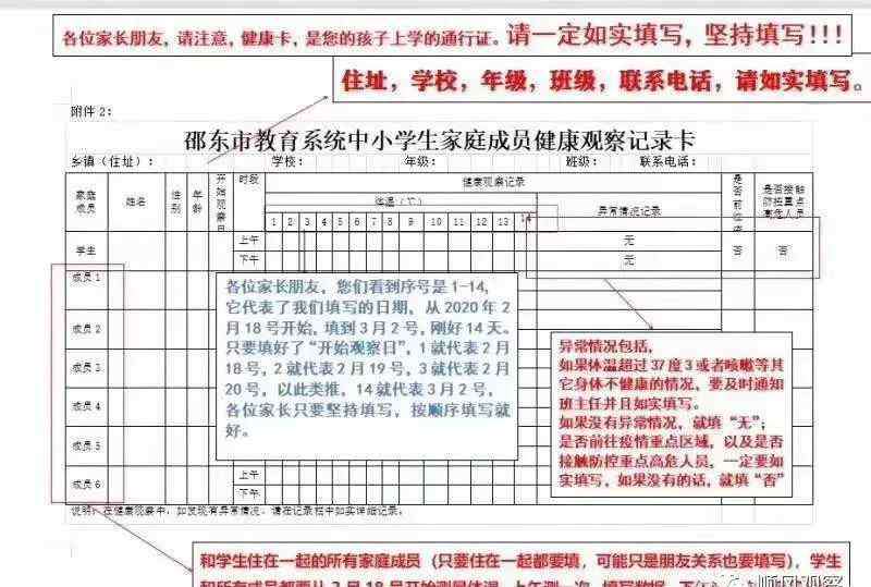 邵东县教育局 邵东市教育局，请收回家庭成员健康 观察记录卡