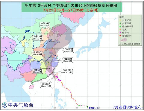 2014年第10号台风麦德姆07月23日路径图