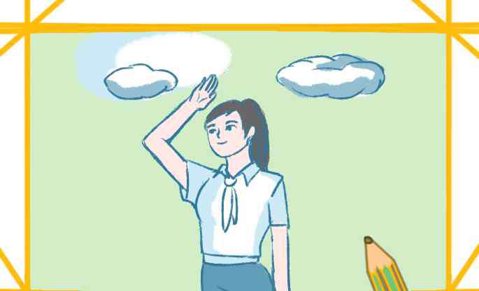 小学生敬礼简笔画 敬礼的女生简笔画要怎么画_敬礼的女生简笔画原创教程步骤