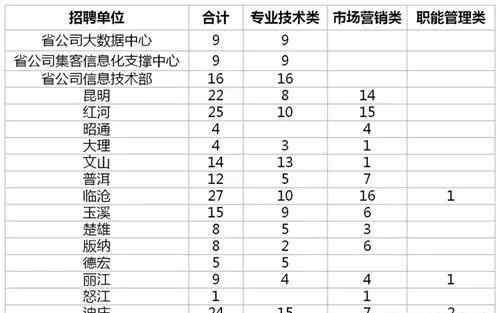 中国移动云南分公司 中国移动云南分公司全省招聘公告