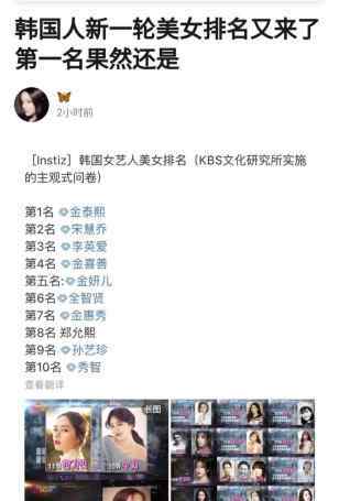 全智贤在韩国有多红 韩国最美女艺人排名出炉，全智贤仅排第六，位居榜首的居然是她？