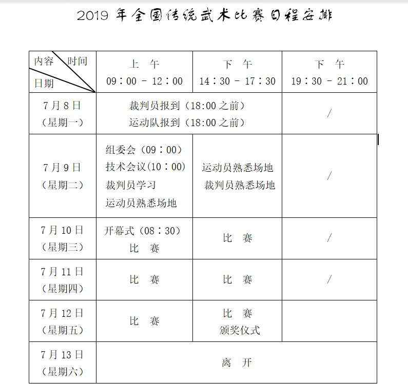 武术比赛 2019年全国传统武术比赛竞赛规程