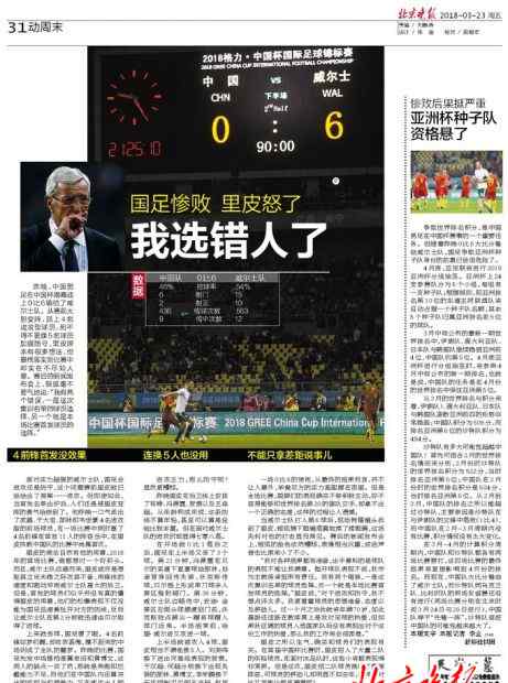 国足惨败威尔士 国足惨败威尔士 输在揭幕战里皮怒了:我选错人了