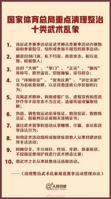 国家体育总局重拳整治武术乱象 违规者或被列入行业黑名单
