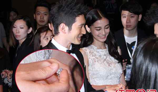 angelababy钻戒 黄晓明与Angelababy牵手亮相 大秀鸽子蛋钻戒