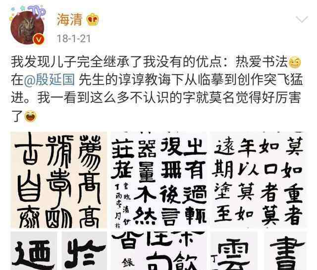 笔笔 演员海清儿子的书功不赖，字迹根植传统，有古香古韵，笔笔惊艳