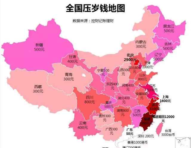 全国压岁钱地图出炉：广东50元 北京2900元 福建莆田出人意料！