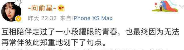 周奇向俞星分手：互相陪伴走过了一小段耀眼的青春