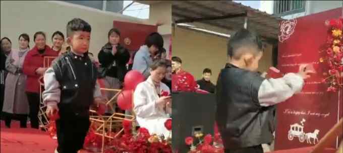 新人结婚3岁萌娃送戒指惹全场爆笑 网友：红包没给到位