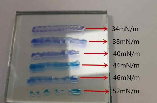 达因 用等离子清洗机处理后的表面能测量-达因值