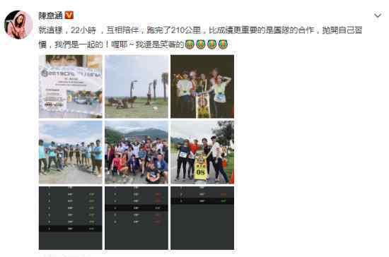 陈意涵产后2月参加马拉松 22小时跑完210公里