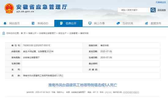 淮南一工地塔吊倒塌 多少人抢救无效死亡