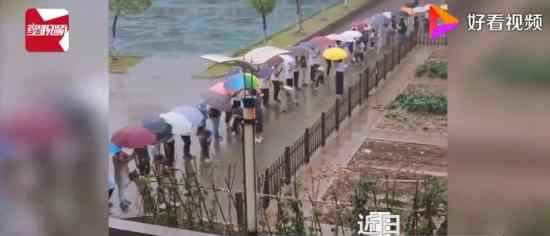 高年级为低年级搭爱心伞桥 这是什么情况