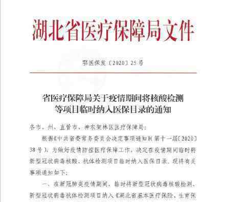 湖北新冠核酸抗体检测纳入医保 具体情况是什么