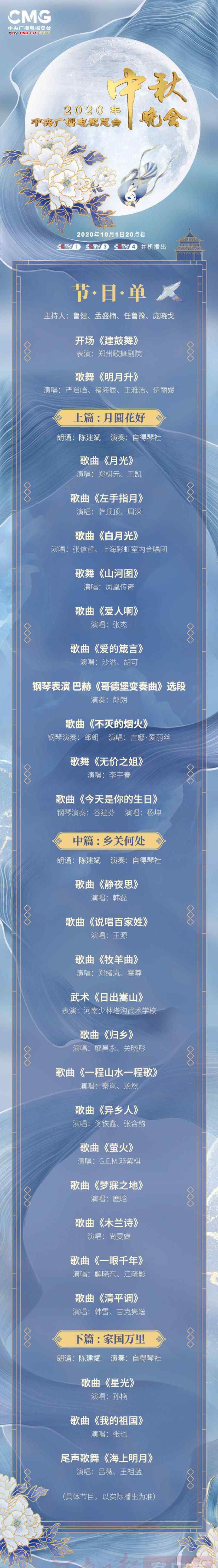 2020央视中秋晚会节目单 你最期待哪个节目