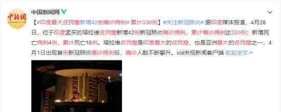 印度最大贫民窟新增42例确诊病例 累计确诊患者人数多少