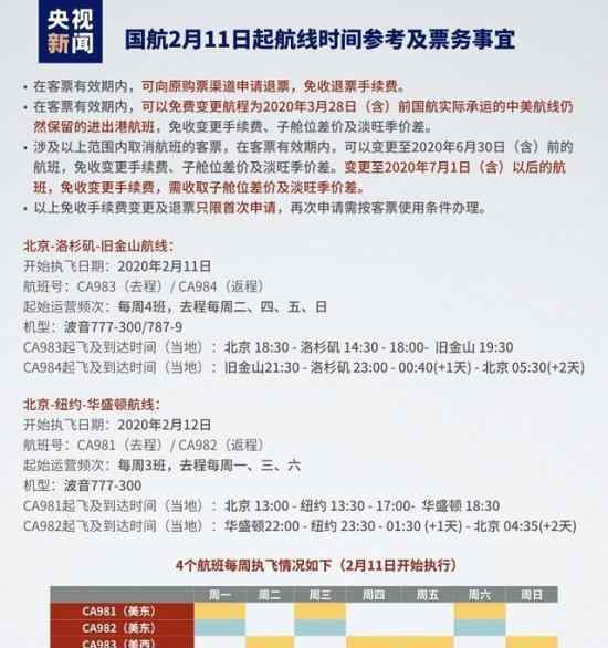 国航调整中美航线 哪些航线有变什么时候开始调整（图）