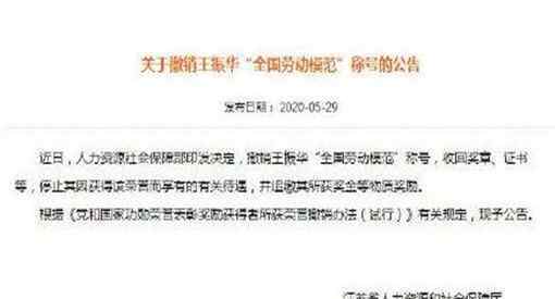 王振华被撤销全国劳动模范称号 究竟原因是什么呢