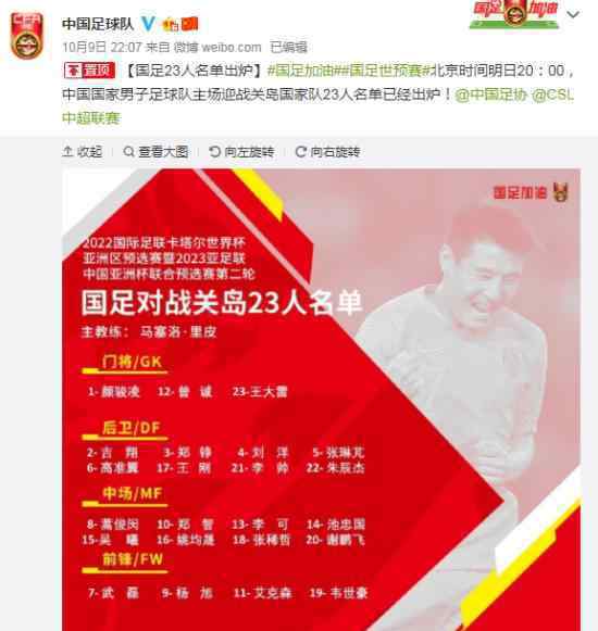 世预赛国足战关岛 国足出战名单有谁赢面大吗
