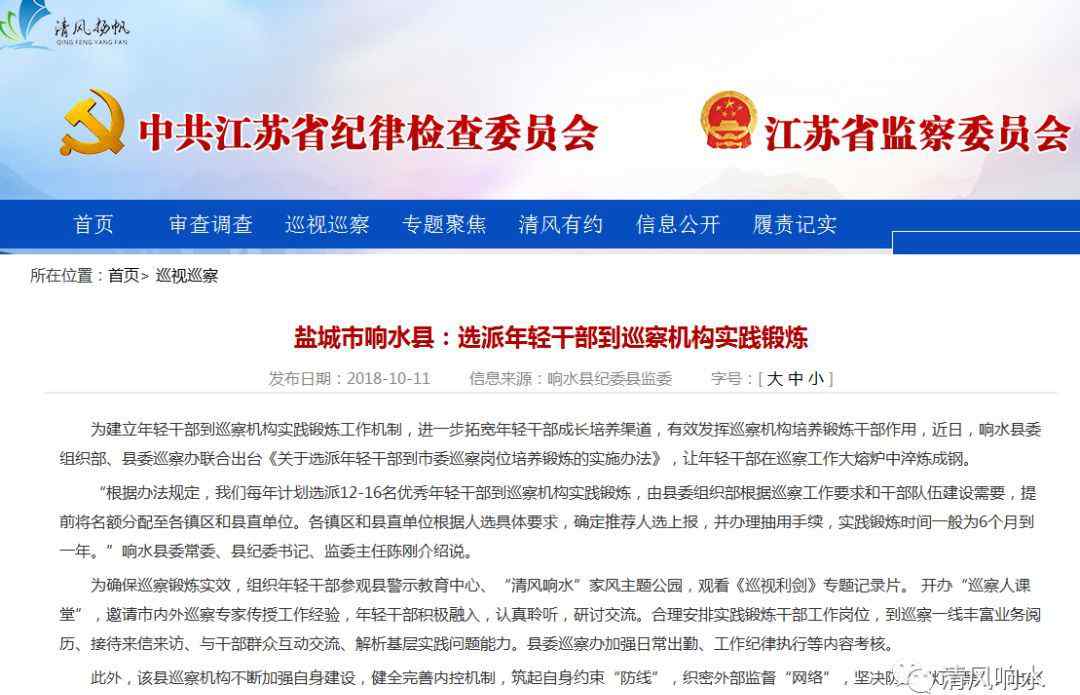 扬帆网 【清风扬帆网】响水县：选派年轻干部到巡察机构实践锻炼