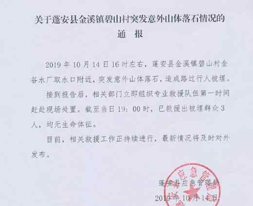 蓬安突发山体落石 伤亡情况如何具体情况是什么