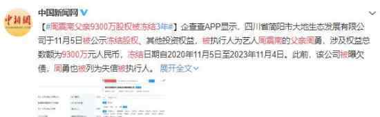 周震南父亲9300万股权被冻结 后续进展