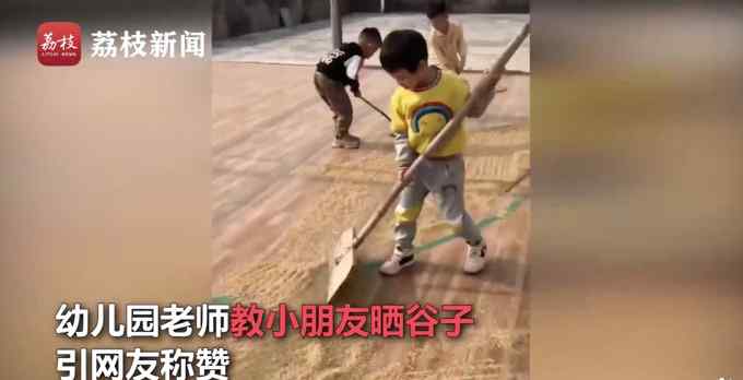 有趣！广东一幼儿园开课教小朋友晒稻谷 网友称赞：接地气