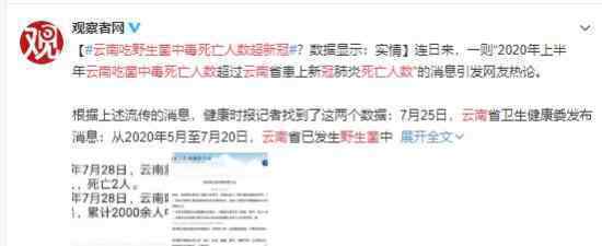 云南吃野生菌中毒死亡人数超新冠 为什么会出现这种情况