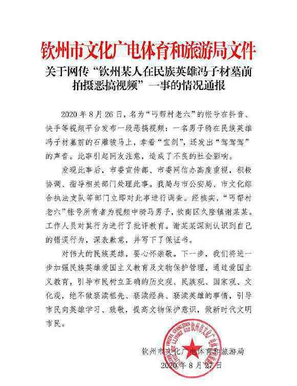 民族英雄墓前拍恶搞视频男子致歉 具体是啥情况?