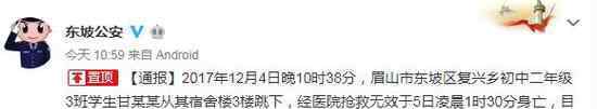 初二学生从宿舍跳楼身亡 原因不明