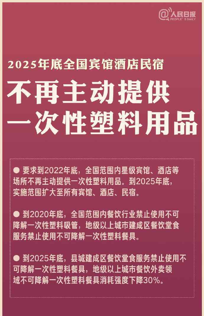 2025年底全国酒店不主动提供一次性塑料用品！今年底禁一次性塑料吸管