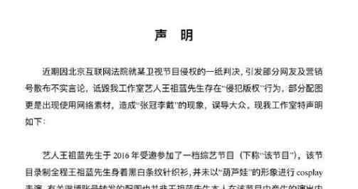王祖蓝cos葫芦娃被判侵权 王祖蓝模仿葫芦娃是哪一期