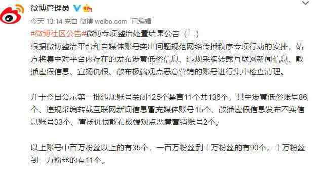 微博关闭35个百万粉丝违规账号 都是违规了什么呢