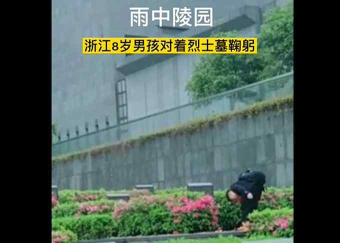 雨中陵园浙江8岁男孩感动所有人 对烈士墓挨个鞠躬 网友夸赞：真棒！