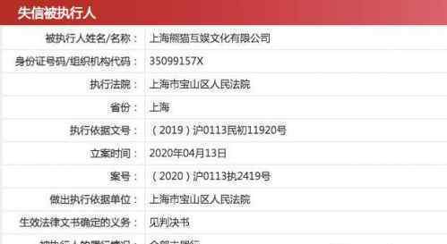 上海熊猫互娱再成失信被执行人 究竟发生了什么