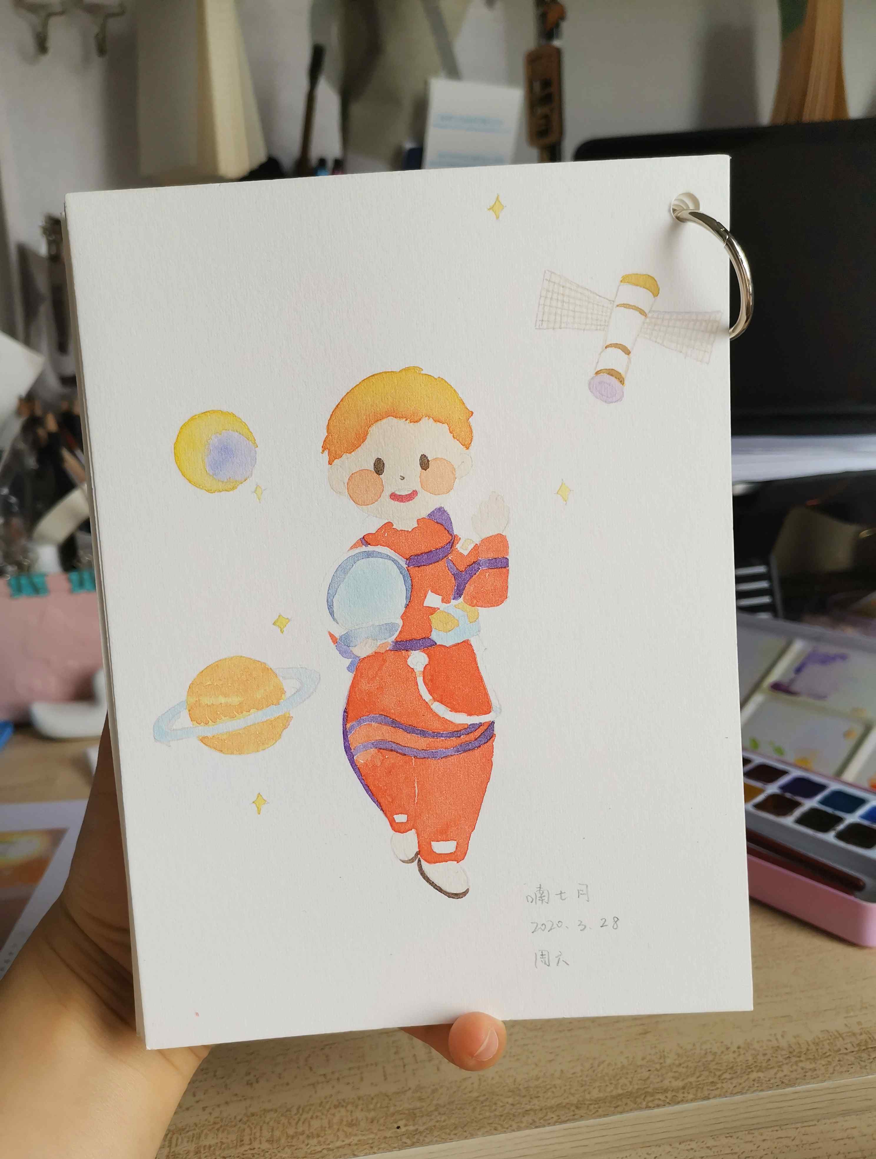 太空小人 水彩人物+太空小人儿+线稿+上色