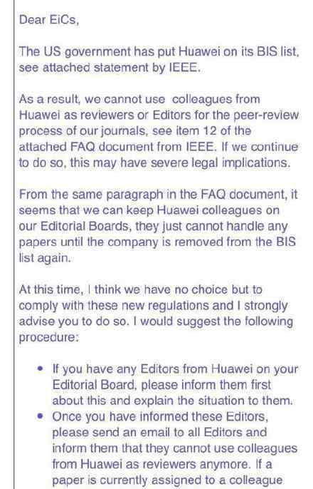 IEEE下令清理华为系审稿人什么意思这意味着什么