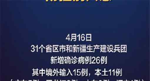 31省区市新增确诊病例26例 具体情况怎么样