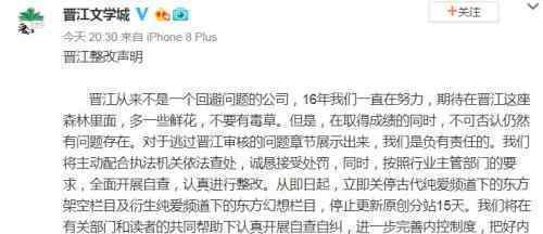 晋江文学整改声明 晋江为什么要整改什么情况